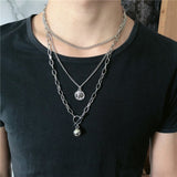 New design silver metal bead chain choker necklace for women exaggeration punk pin square pendant statement necklace jewelry