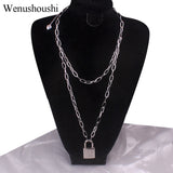 chic Double layer hiphop Lock necklace punk padlock pendant necklace women fashion gothic flame chokers jewelry