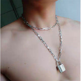 chic Double layer hiphop Lock necklace punk padlock pendant necklace women fashion gothic flame chokers jewelry