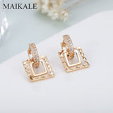 MAIKALE New Fashion Geometric Square Cubic Zirconia Earrings Double Circle Gold Color Plated Silver Stud Earrings for Women Gift