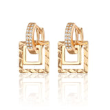 MAIKALE New Fashion Geometric Square Cubic Zirconia Earrings Double Circle Gold Color Plated Silver Stud Earrings for Women Gift