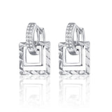 MAIKALE New Fashion Geometric Square Cubic Zirconia Earrings Double Circle Gold Color Plated Silver Stud Earrings for Women Gift