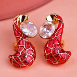 Blucome Clearance Fashion Red Enamel Gold Color Earring Shining Crystal Stud Earrings For Women Girls Party Costume Ear Jewelry