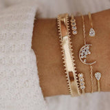 WUKALO 4 Pcs/set Bohemian Gold Color Punk Vintage Crystal Triangle Leaves Wedding Bracelet Set Women Charm Jewelry Gifts