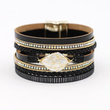 Fashion Irregular Natural Pearl Bracelets Women Jewelry Multilayer Leather Weave Magnet Clasp High Quality Bangle Bracelet