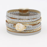 Fashion Irregular Natural Pearl Bracelets Women Jewelry Multilayer Leather Weave Magnet Clasp High Quality Bangle Bracelet