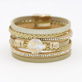Fashion Irregular Natural Pearl Bracelets Women Jewelry Multilayer Leather Weave Magnet Clasp High Quality Bangle Bracelet