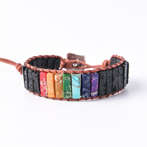 Chakra Wrap Bracelet Black Lava Stone Leather  Bracelet DIY Aromatherapy Essential Oil Diffuser Bracelet Yoga Jewelry Women Men