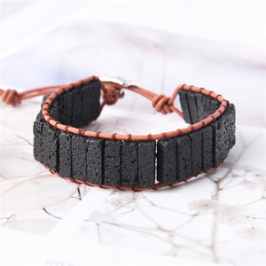 Chakra Wrap Bracelet Black Lava Stone Leather  Bracelet DIY Aromatherapy Essential Oil Diffuser Bracelet Yoga Jewelry Women Men