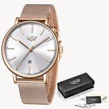 LIGE Women Watches Top Brand Luxury Ladies Mesh Belt Ultra-thin Watch Stainless Steel Waterproof Clock Quartz Watch Reloj Mujer