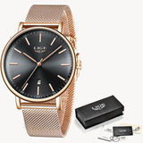 LIGE Women Watches Top Brand Luxury Ladies Mesh Belt Ultra-thin Watch Stainless Steel Waterproof Clock Quartz Watch Reloj Mujer