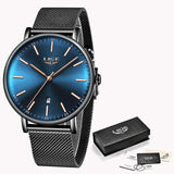 LIGE Women Watches Top Brand Luxury Ladies Mesh Belt Ultra-thin Watch Stainless Steel Waterproof Clock Quartz Watch Reloj Mujer
