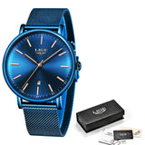 LIGE Women Watches Top Brand Luxury Ladies Mesh Belt Ultra-thin Watch Stainless Steel Waterproof Clock Quartz Watch Reloj Mujer