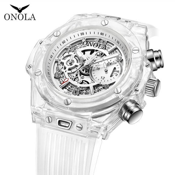 ONOLA Transparent Plastic Watch man 2019 women Chronograph Fashion casual origin Quartz wristwatch male unique Relogio masculino