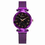 Luxury Women Watch Diamond Style Magnetic Starry Sky Female Quartz Noctilucent Button Clock Fashion Trend Simple Have Needles