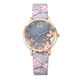 Fashion Casual Leather Strap Women Watch Emboss Flowers Quartz Watch Women Luxury Ladies Dress Wristwatches relogio feminino
