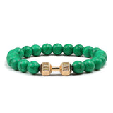 Fashion Men Bracelet Alloy Gold Dumbbell Matte Black Natural Stone Beads Strand Bracelet Bangles Accessories Homme Jewelry Gift