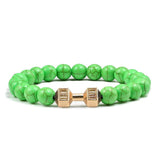 Fashion Men Bracelet Alloy Gold Dumbbell Matte Black Natural Stone Beads Strand Bracelet Bangles Accessories Homme Jewelry Gift