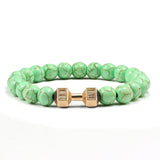 Fashion Men Bracelet Alloy Gold Dumbbell Matte Black Natural Stone Beads Strand Bracelet Bangles Accessories Homme Jewelry Gift