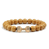 Fashion Men Bracelet Alloy Gold Dumbbell Matte Black Natural Stone Beads Strand Bracelet Bangles Accessories Homme Jewelry Gift