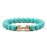 Fashion Men Bracelet Alloy Gold Dumbbell Matte Black Natural Stone Beads Strand Bracelet Bangles Accessories Homme Jewelry Gift
