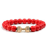 Fashion Men Bracelet Alloy Gold Dumbbell Matte Black Natural Stone Beads Strand Bracelet Bangles Accessories Homme Jewelry Gift