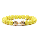 Fashion Men Bracelet Alloy Gold Dumbbell Matte Black Natural Stone Beads Strand Bracelet Bangles Accessories Homme Jewelry Gift