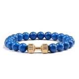 Fashion Men Bracelet Alloy Gold Dumbbell Matte Black Natural Stone Beads Strand Bracelet Bangles Accessories Homme Jewelry Gift