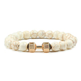 Fashion Men Bracelet Alloy Gold Dumbbell Matte Black Natural Stone Beads Strand Bracelet Bangles Accessories Homme Jewelry Gift