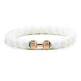 Fashion Men Bracelet Alloy Gold Dumbbell Matte Black Natural Stone Beads Strand Bracelet Bangles Accessories Homme Jewelry Gift
