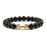 Fashion Men Bracelet Alloy Gold Dumbbell Matte Black Natural Stone Beads Strand Bracelet Bangles Accessories Homme Jewelry Gift