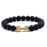Fashion Men Bracelet Alloy Gold Dumbbell Matte Black Natural Stone Beads Strand Bracelet Bangles Accessories Homme Jewelry Gift