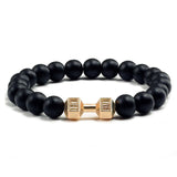 Fashion Men Bracelet Alloy Gold Dumbbell Matte Black Natural Stone Beads Strand Bracelet Bangles Accessories Homme Jewelry Gift