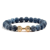 Fashion Men Bracelet Alloy Gold Dumbbell Matte Black Natural Stone Beads Strand Bracelet Bangles Accessories Homme Jewelry Gift