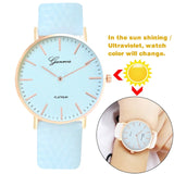 Fashion design clock in direct sunlight change color sports casual watch ultraviolet discoloration quartz women Wrist watches