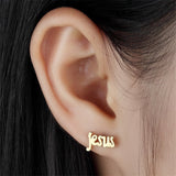 FGifter Hiphop Rock Jesus Stud Earrings Gold Silver Color Small Earring Women Men's Stainless Steel Ear Piercing Jewelry