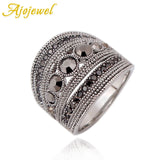 Ajojewel Best Selling Fashion Jewelry Black CZ Geometric Vintage Retro Finger Ring Women High Quality Wide Design Party Jewelry