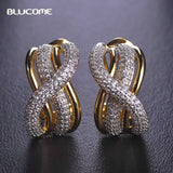 Blucome Elegant Luxury Style Full Shining Zircon Two Tones Color Stud Earrings Women Girl's Daily Wedding Party Ear Accessories