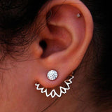 Fashion Crystal Ear Jacket Earrings Gold Silver Back Cuff Stud Earrings For Women Statement Jewelry Ear Studs Boucle D'oreille
