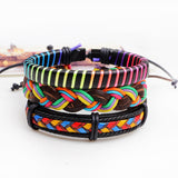 dankaishi 4pcs/set Punk Genuine Leather Alloy PU Hemp Rope Handmade Adjustable Braided Customized Men Jewelry Women Bracelets