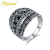 Ajojewel Best Selling Fashion Jewelry Black CZ Geometric Vintage Retro Finger Ring Women High Quality Wide Design Party Jewelry