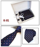 2019 mens fashion tie set silk neckties dot ties for men tie handkerchief cufflinks gift box packing men's clothing accessories