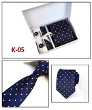 2019 mens fashion tie set silk neckties dot ties for men tie handkerchief cufflinks gift box packing men's clothing accessories