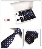 2019 mens fashion tie set silk neckties dot ties for men tie handkerchief cufflinks gift box packing men's clothing accessories