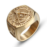 olowu Hot Sale Etherial Handmade Men Masonic Rings Stainless Steel Gold Color Rings For Mens New Classic Hip Hop Freemasons Ring