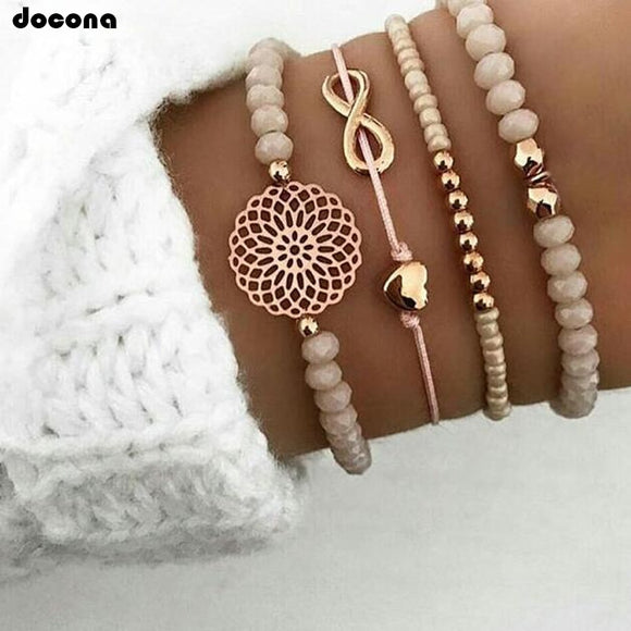 docona Boho Heart Orange Beadeds Bracelet Set for Women Flower Chains Adjustable Bracelet Bangle Pulseiras Party Jewelry 4019