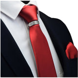 GUSLESON New Designer Solid Plain Men Tie Pocket Square Necktie Clasp Set Red Yellow Green Silk Ties Suit Wedding Business