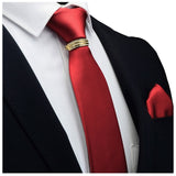 GUSLESON New Designer Solid Plain Men Tie Pocket Square Necktie Clasp Set Red Yellow Green Silk Ties Suit Wedding Business