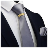 GUSLESON New Designer Solid Plain Men Tie Pocket Square Necktie Clasp Set Red Yellow Green Silk Ties Suit Wedding Business