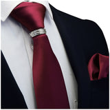 GUSLESON New Designer Solid Plain Men Tie Pocket Square Necktie Clasp Set Red Yellow Green Silk Ties Suit Wedding Business